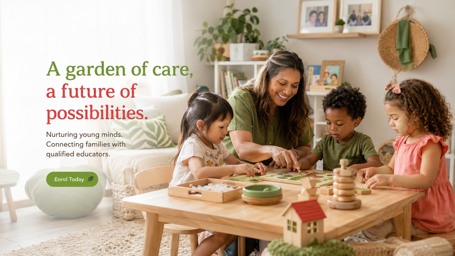 Educator supporting children from diverse backgrounds in a garden learning environment