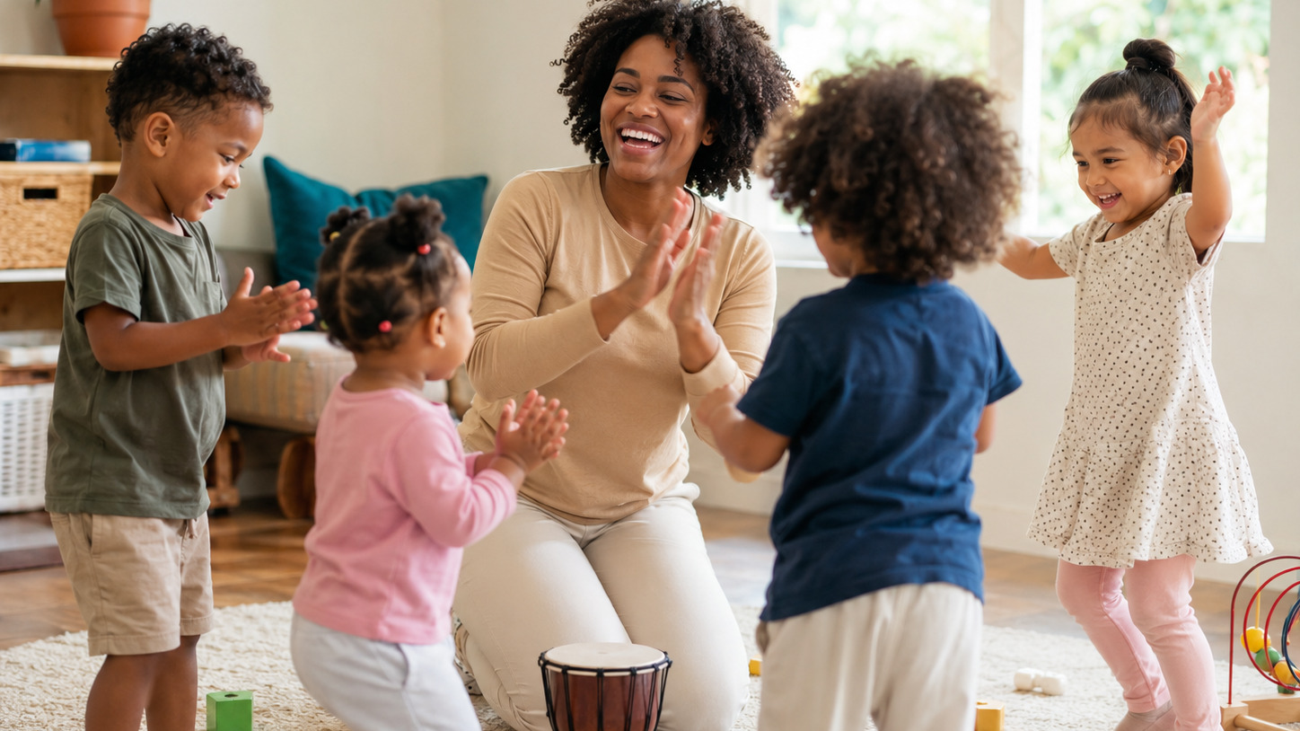 A Family Day Care educator creating a joyful and welcoming play experience for children